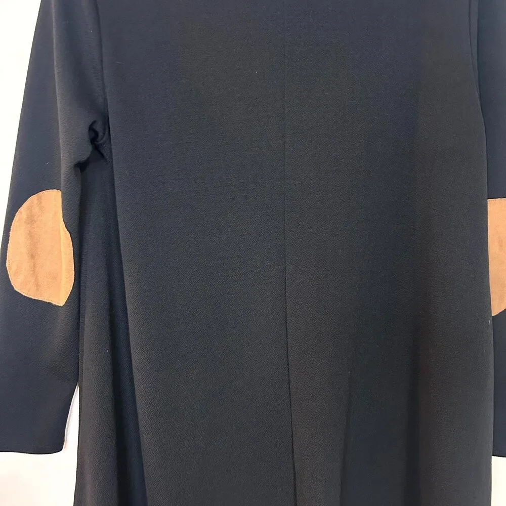 A.Gain Mini Dress Women Medium Black Elbow Patches Long Sleeve Modest Minimalist